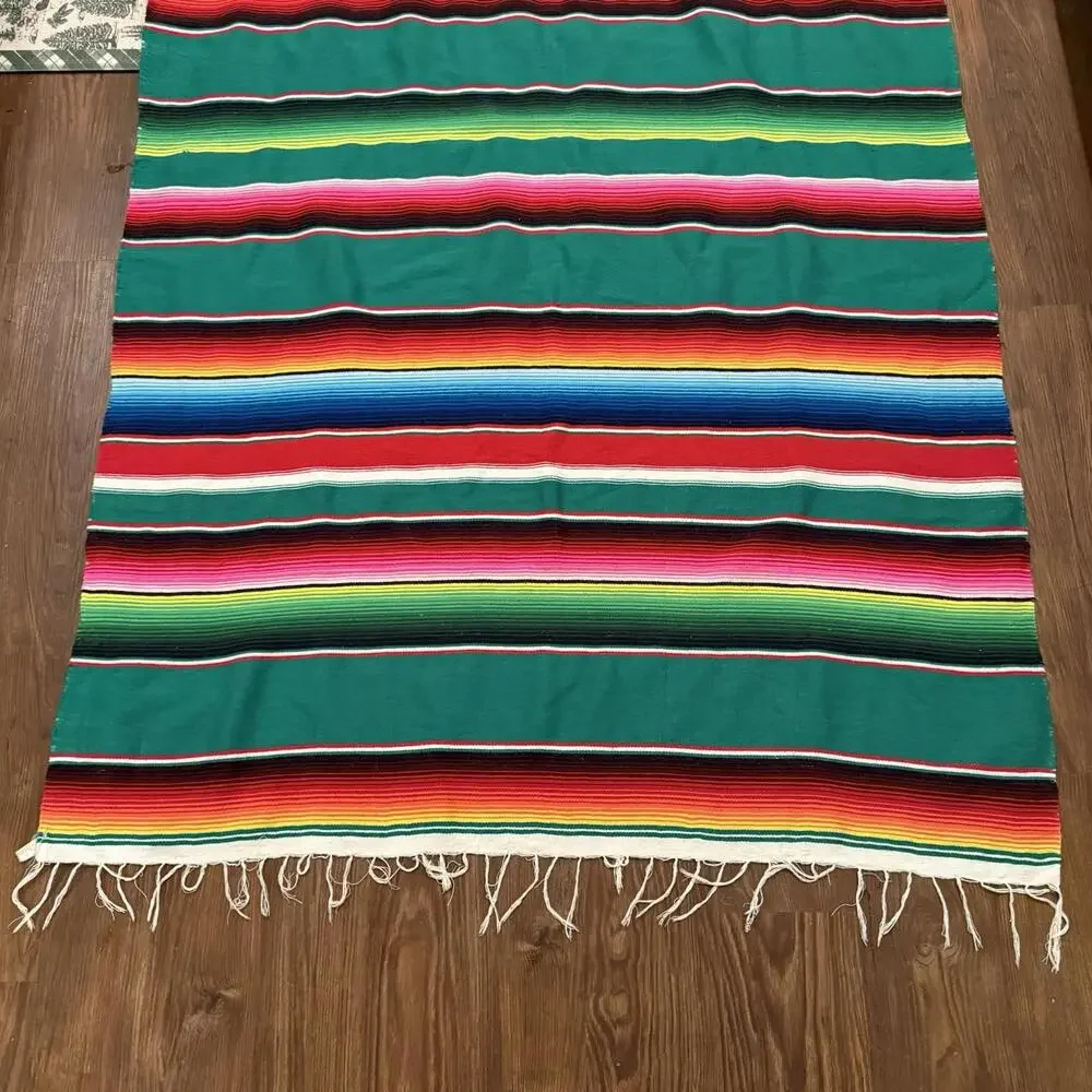 NWOT Vintage Mexican‎ Serape Saltillo Blanket Woven Stripes Southwest Wool 76x47
